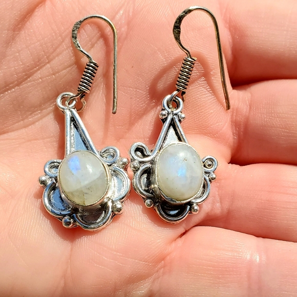 New Rainbow Moonstone Silver Earrings. - Picture 6 of 7